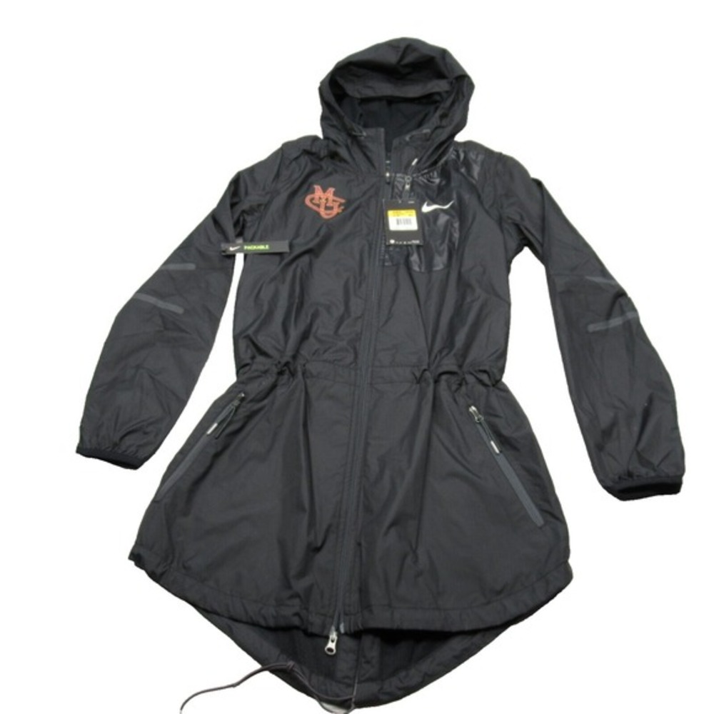 Nike FZ Tote Jacket Womens Small Black Hooded Vented‎ Packable Full Zip Logo NWD